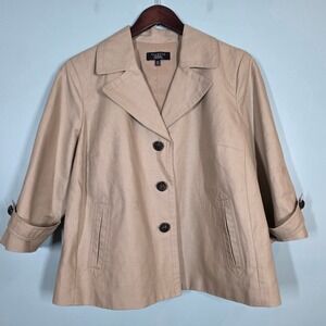 Talbots Womens 18W Petites Tan Cotton Linen Blend Button Front Jacket Coat